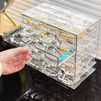 SPAKOWN Earring Organizer Box Large 18 Compartments | Jewelry Holder Organizer with 3 Drawers Stackable Earring Bracelet Storage Case Jewelry Boxes for Women (Clear)
