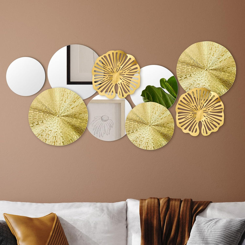 Hicarer Gold Mirror Wall Decor, Round Wall Mirror, Metal Art Decor