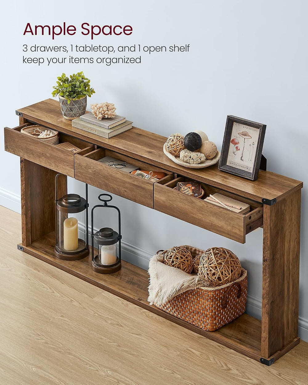 VASAGLE 63" Console Table with 3 Drawers, Entryway Table, Bottom Shelf |...