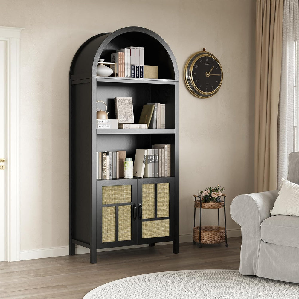 RoyalCraft Tall Arched Storage Cabinet with Rattan Door, 5-Tier Arched Kitche...
