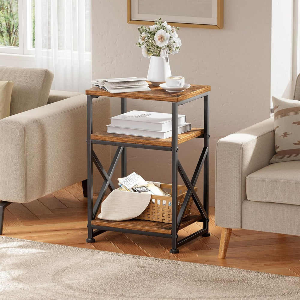 Simple Trending Side Table, End Table with 3 Tiers Open Shelves, Bedside Tabl...