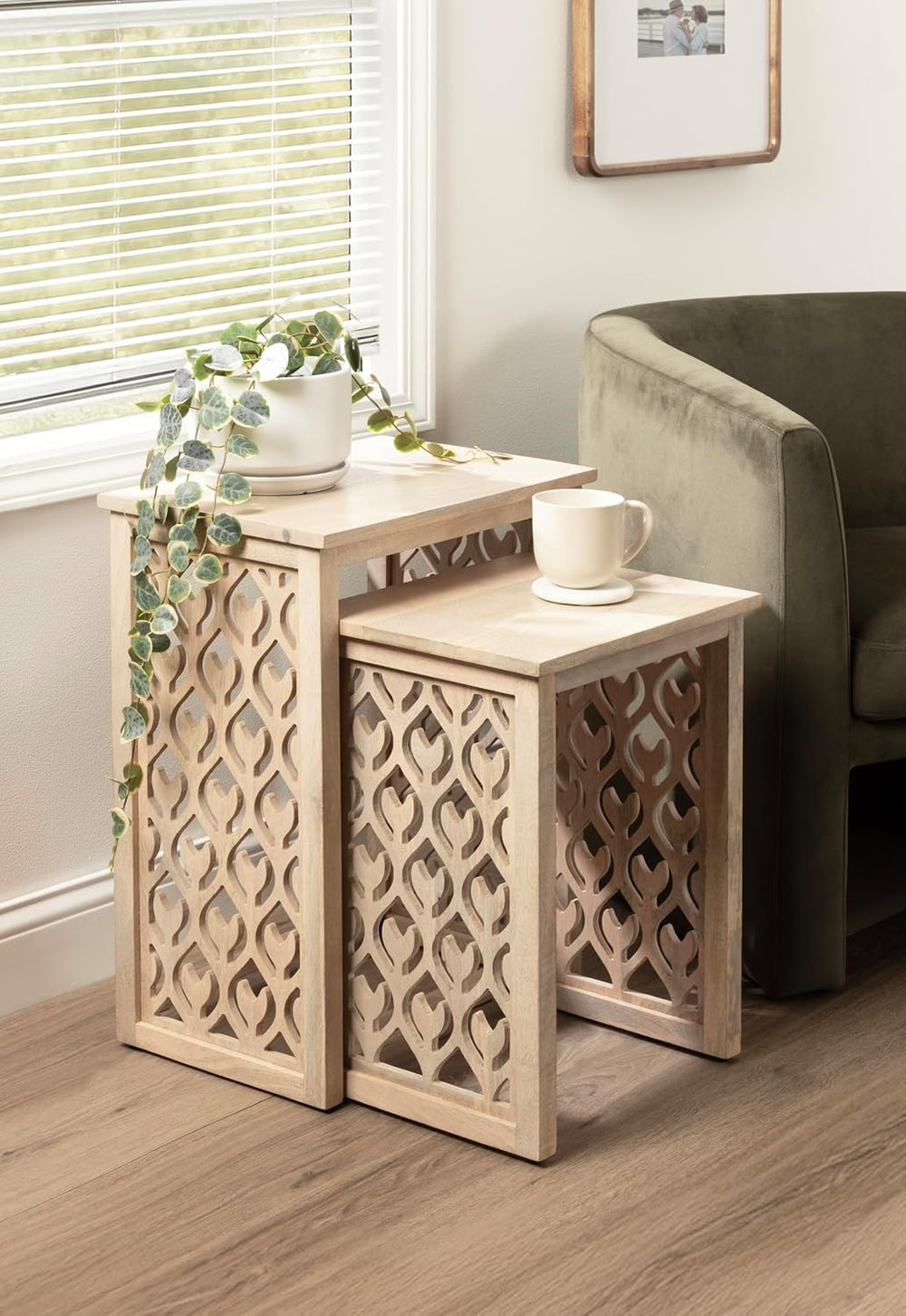 Kate and Laurel Karni Modern Mango Wood Living Room Nesting Tables, Set of 2,...