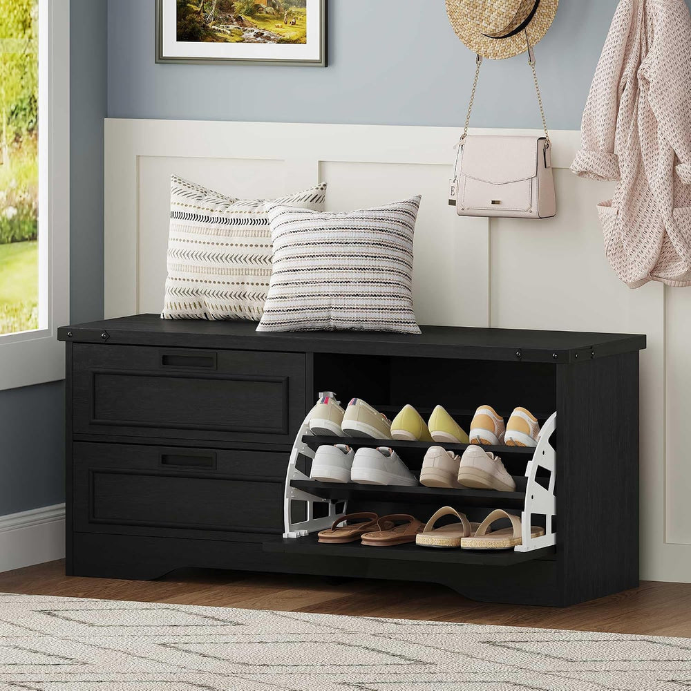 FATORRI Entryway Bench with Storage, 41 Inch Shoe Storage Bench, Industrial W...