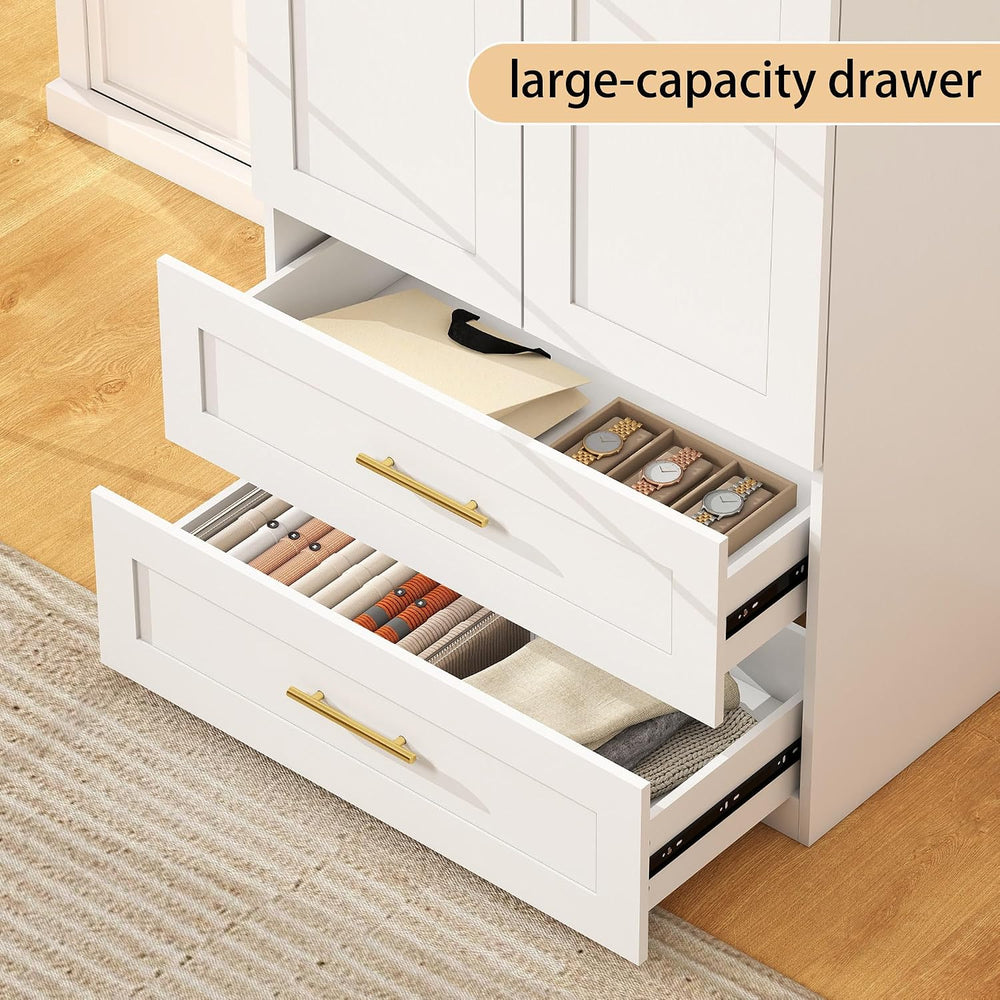 White Wardrobe with 2 Doors: 75" Tall Armoire Wardrobe Closet with 2 Dra...