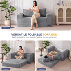 MAXYOYO Convertible Sofa Bed, Pull-Out Loveseat Couch Bed for Small Space | 2 in 1 Folding Couch Bed with Large Back Pillow, Plush Faux Fabric Lounge Couch for Living Room, Apartment, Grey