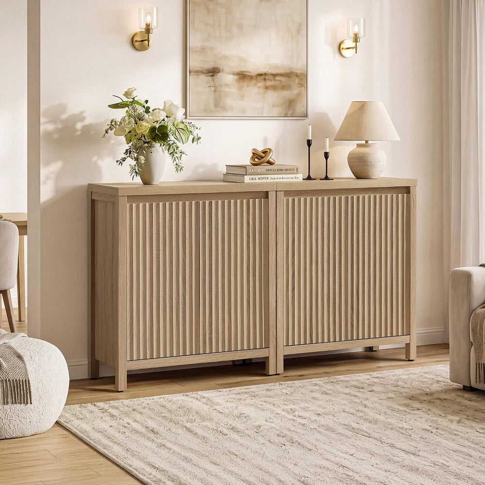 SICOTAS Sideboard Buffet Cabinet with Storage, Fluted Credenza Buffet Table