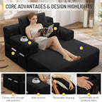 Avenix 70" Oversized Boneless Chaise Lounge Chair Indoor, Corduroy Comfy Oversized Reading Sleeper Chair Boneless Sofa Couch Bed with 3 Fluffy Pillows, No Assembly Required, Black