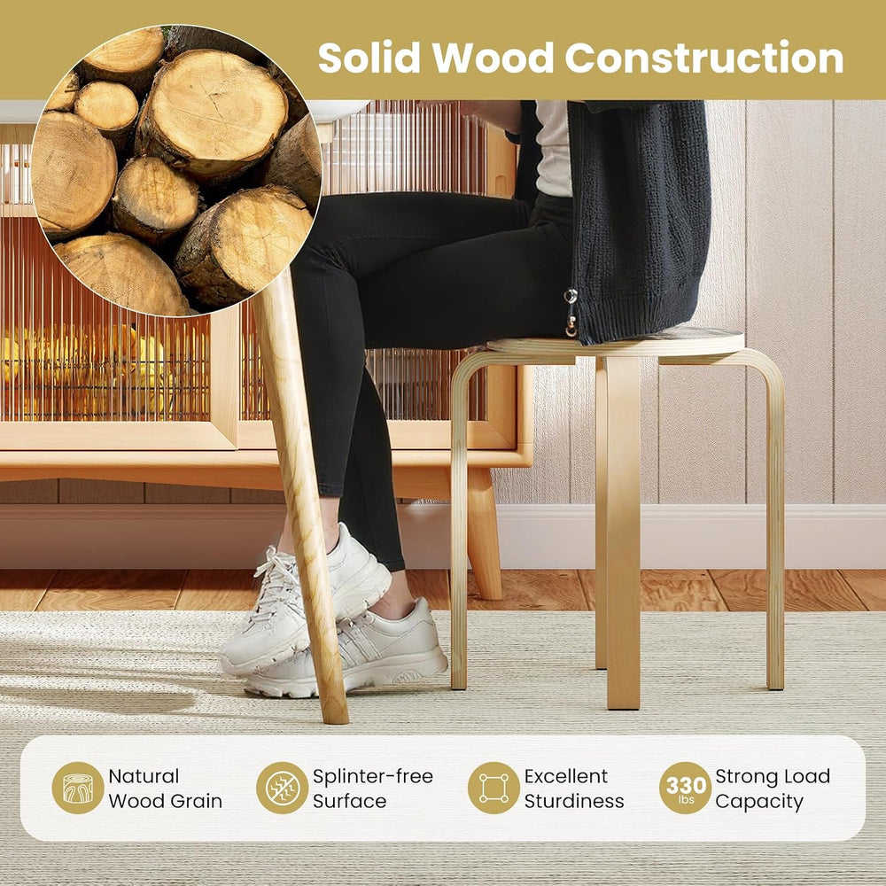 GOFLAME Stackable Wooden Stools Set of 4, 18-Inch Backless Chairs with Round ...