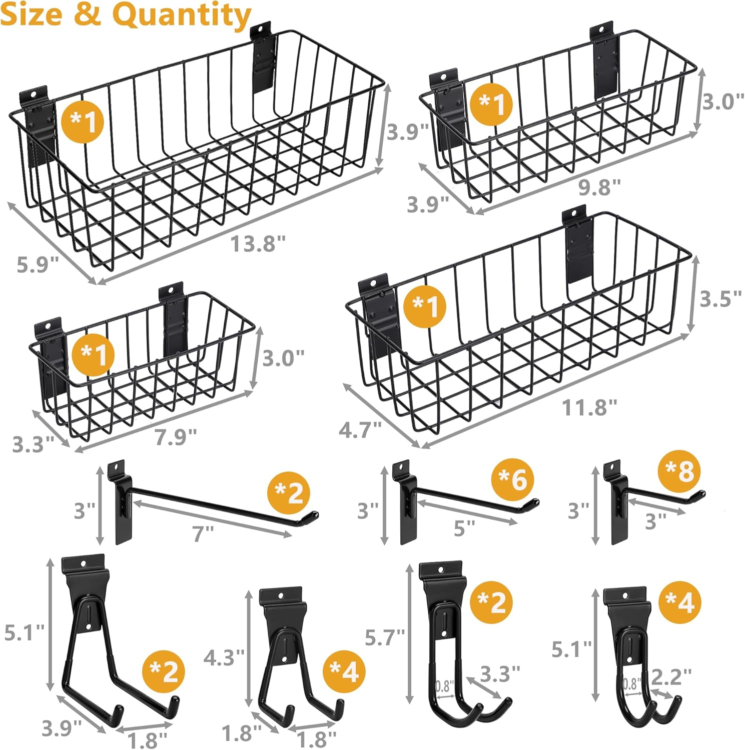 Heavy-Duty Slatwall Baskets and Hooks - Slatwall Accessories for Standard Slatwall Panels | Ideal for Organizing Garages and Workshops
