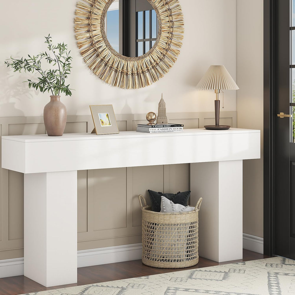 63 Inch Long Console Table for Entryway, Farmhouse Wood Rectangular Sofa Tabl...