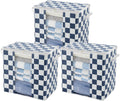Navy Blue Checkered Clothes Storage Bins, 100L Large Blanket Storage Bags 3 Pack, Closet Organizers and Storage Containers for Comforters, Bedding, Foldable Organizer with Handle