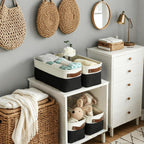 DECOMOMO Narrow Storage Bins Small Baskets for Organizing Bathroom, Toilet Tank, Towel Storage, Entryway, Gifts (Black and White - Set of 4)