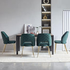 NORDICANA Modern Dining Chair Set of 4, Forest Green Velvet Fabric Upholstered Accent Chairs with Golden Metal Legs, Round Back Side Chairs for Kitchen Living Room Bedroom