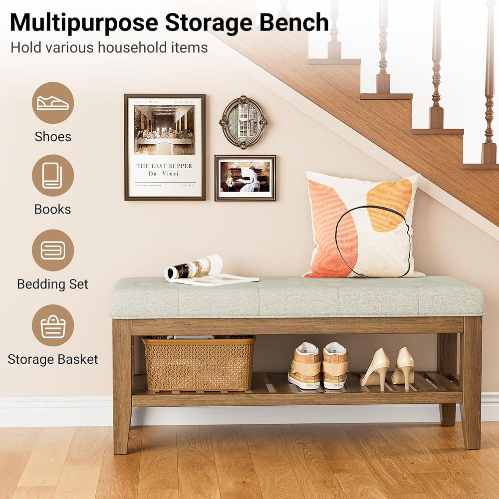 YaFiti End of Bed Storage Bench, 42.9" Entryway Shoe Bench with Solid Wo...