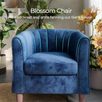 LINSY Accent Chair with Ottoman, Modern Armchair Comfy Barrel Reading Chair with Footrest for Living Room Bedroom Reading Room, Velvet, Blue