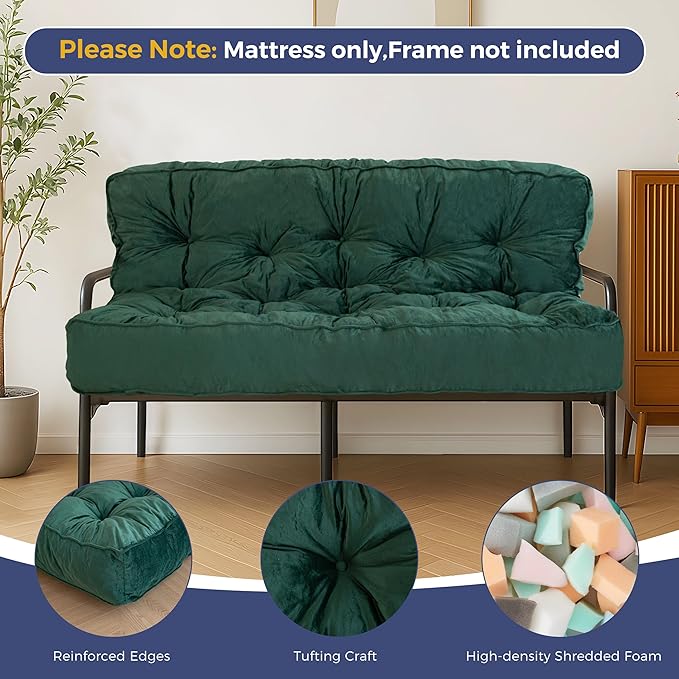MAXYOYO 8" Futon Mattress, Queen Size Extra Thick Futons Sofa Couch Bed for Adults, Velvet Floor Mattress Shredded Foam Filling (Frame Not Included)