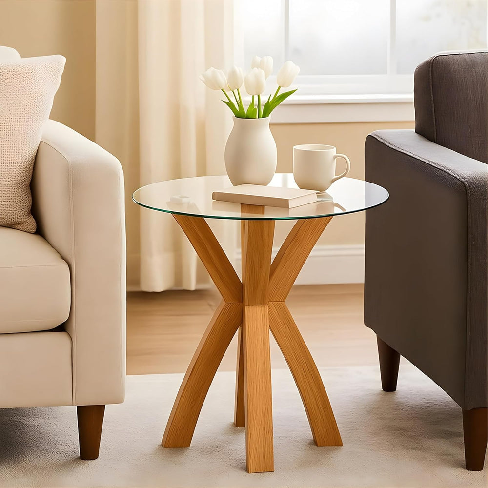 Round Glass End Table, Small Sofa Side Table for Living Room, Bedroom. Stylis...