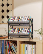 2-Tier CD Storage Metal Display Shelf, CD Holder Rack with Adjustable Divider, Store up to 80 CDs for Non-slip Feet, Modern for Music Collection Enthusiasts Home Organization and Decor