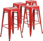 Flash Furniture Lily 4 Pack Commercial Grade 30" High Backless Red Metal Indoor-Outdoor Barstool with Square Seat