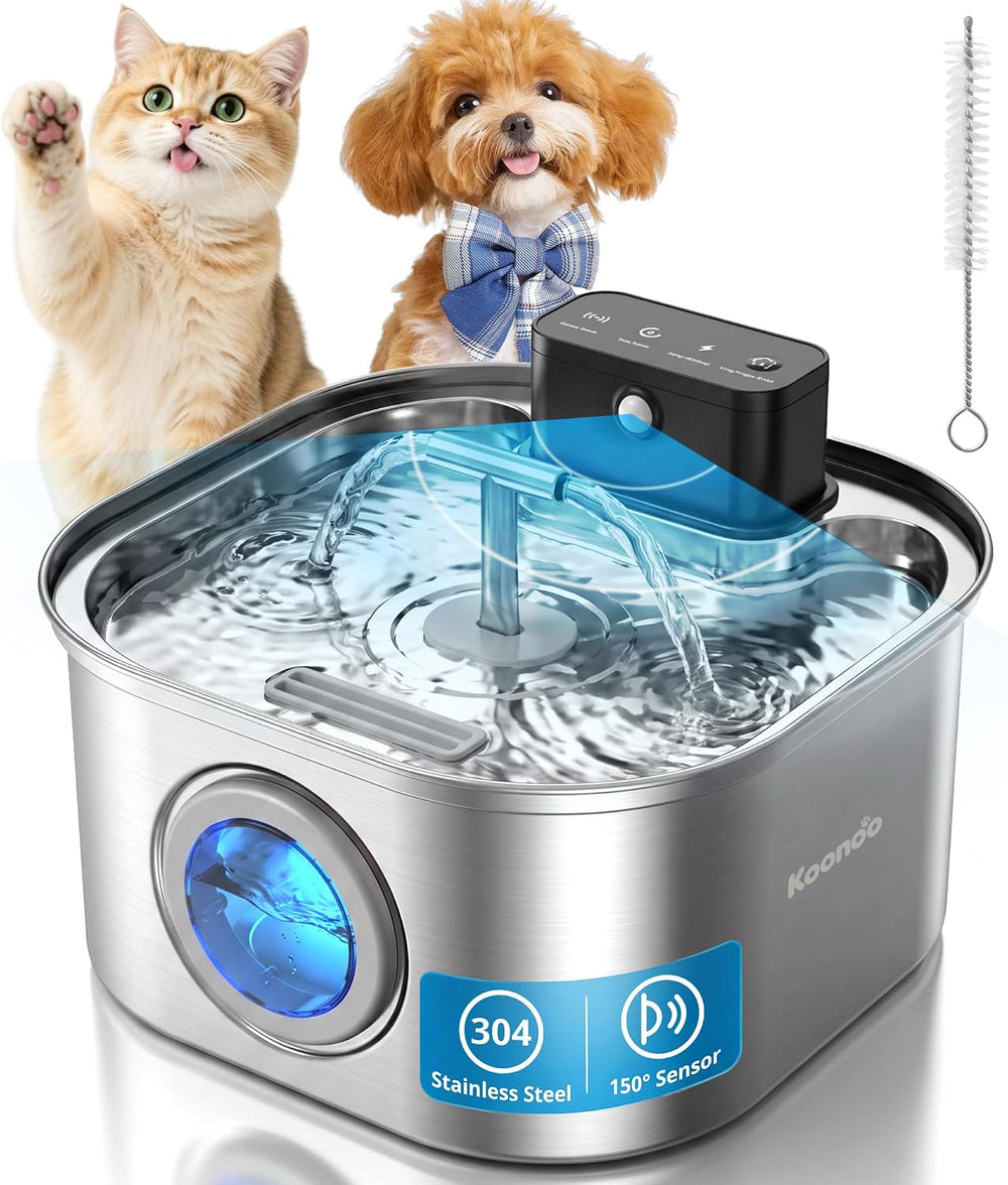 Wireless Cat Water Fountain Stainless Steel 3.2L, Battery Operated Pet Water ...