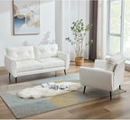 TYBOATLE Sofa Couch 61" Small Loveseat Couches for Living Room Leather Couch Mid Century Modern Tufted Mini Sofa Comfy Office 2 Seat Settee Love Seat for Small Spaces Bedroom (3, White)