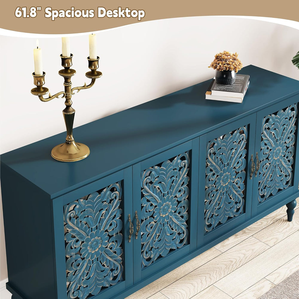 ARTPOWER 61.8" Hollow Carved Accent Cabinet with 4 Doors for Living Room