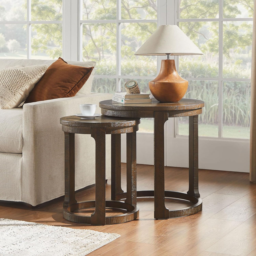 WILLIAMSPACE 24" Round Nesting Coffee Table Set of 2, Solid Wood Coffee ...