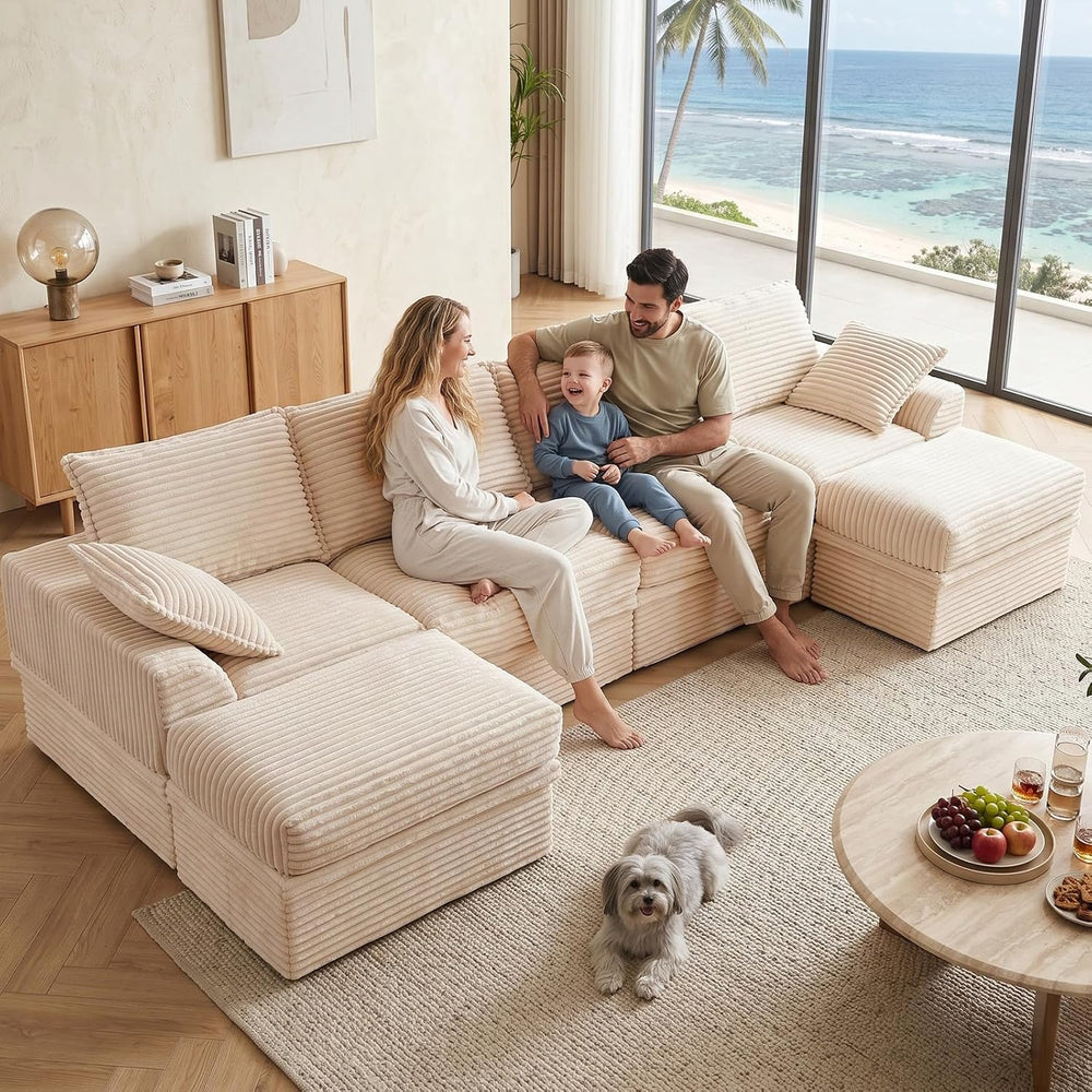 142" Upgraded Couch with Storage, Modular Sectional Couches for Living R...
