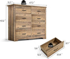LINSY HOME 8 Drawers Dresser for Bedroom, 47" Wide Wood Dressers & Chests of Drawers, 40" Tall Modern Farmhouse Storage Dresser with Antique Handles for Closet, Living Room, Hallway, Rustic Brown