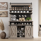 GarveeHome Bar Cabinet 75 in Tall Coffee Hutch Large Kitchens Hutch Farmhouse Coffee Bar Cabinet Cupboard with Sliding Barn Door (Gray)