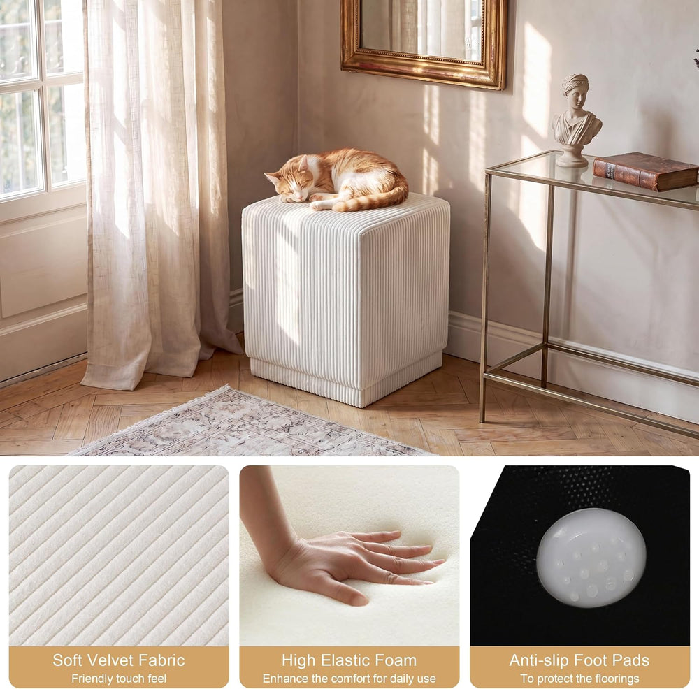 Homebeez Modern Square Ottoman, Vertical Channel Tufted Foot Stool Ottoman, C...