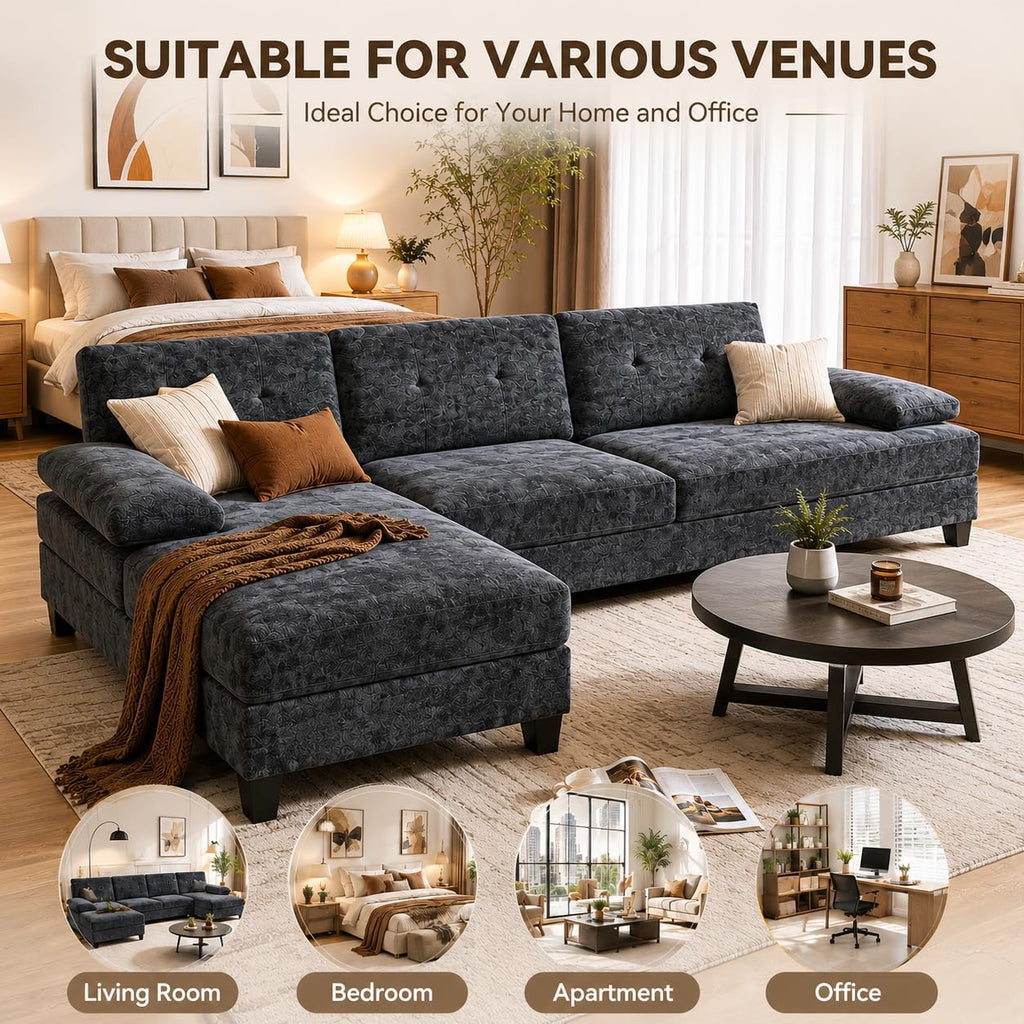 PHONEUTRIX U-Shaped Sectional Sofa with Double Chaise,Linen Fabric 4-Seat Modern Couch, Removable Pillows for Apartment Living Room