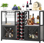 Homeiju Mini Bars for Home, Wooden Coffee Bar Cabinet, Modern Liquor Cabinet for Liquor and Glasses, Farmhouse Buffet Wine Bar Cabinet with Storage Sideboard for Home Kitchen Dining Room (Light Grey)