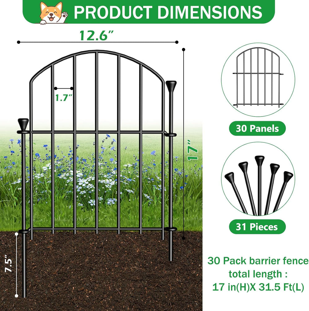 No Dig Garden Fence Panels, Dog Fence Outdoor for Yard, 30 Pack