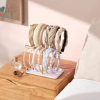 Headband Holder Organizer, 2-Tier T-bar Storage Stand with Tray for Hair Accessories Hairband Hair Clip, for Girls Women, Gold & White