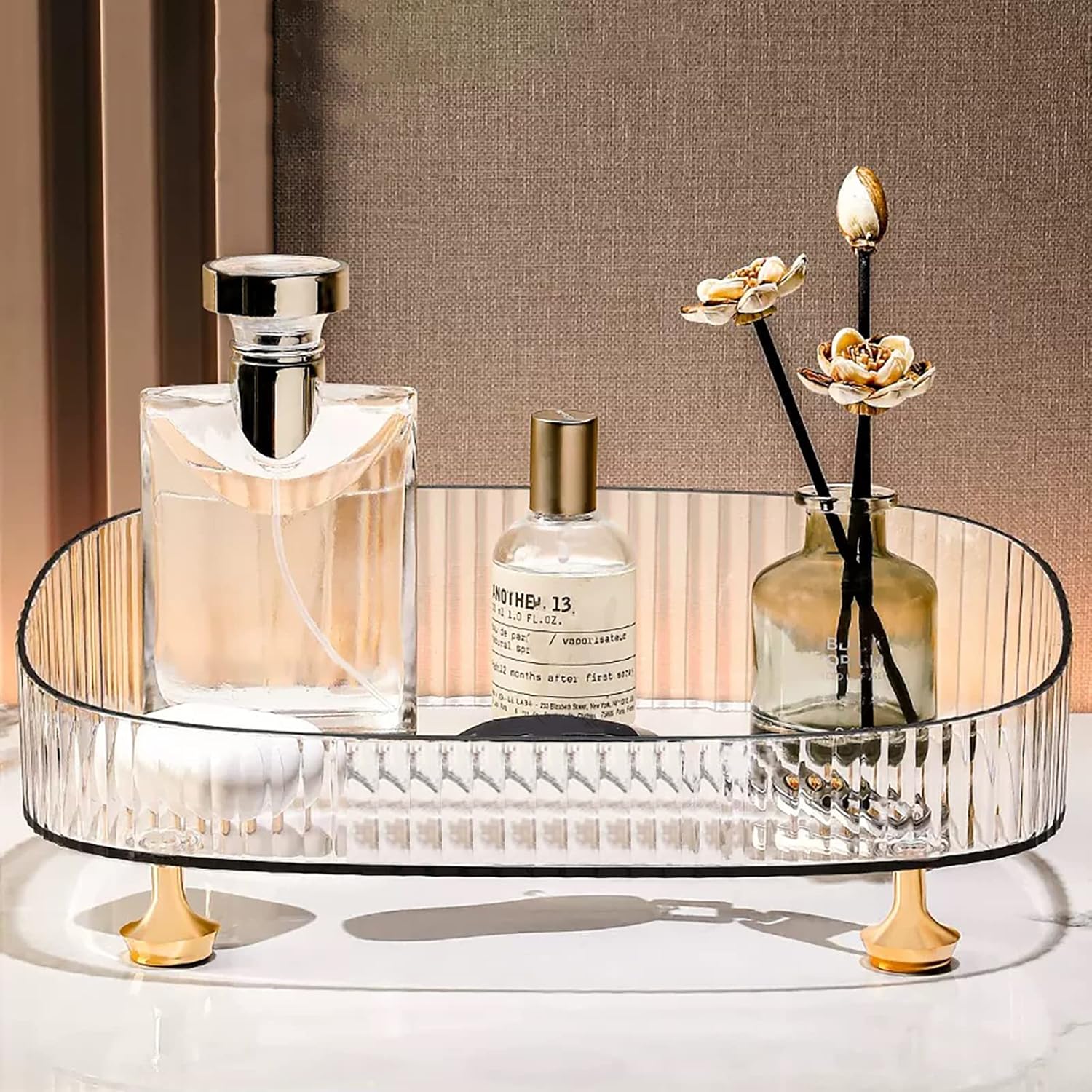 Vanity Tray Perfume Organizer – Acrylic Bathroom Tray,Countertop Storage Decor Trays for Dresser,Makeup Skincare Cosmetic Organization (Clear)