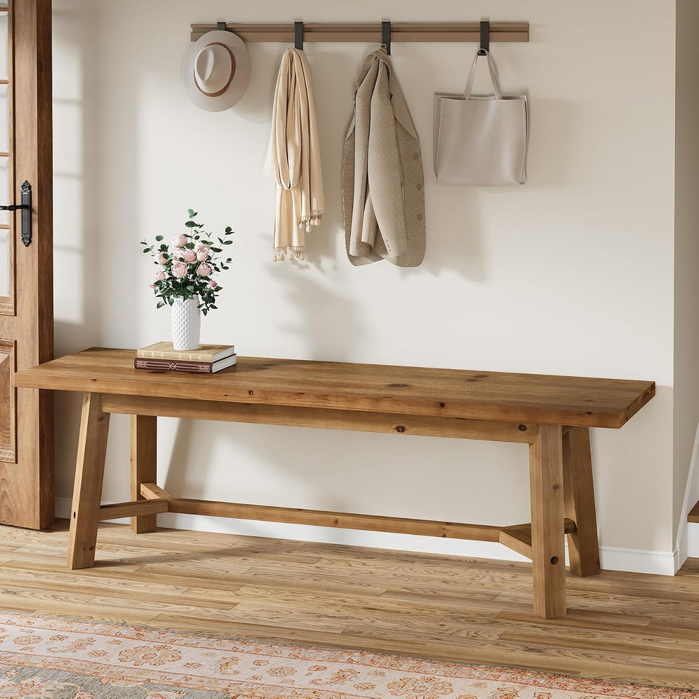 55" Solid Wood Bench, Farmhouse Bench Seat for Entryway | 55" L x 1...