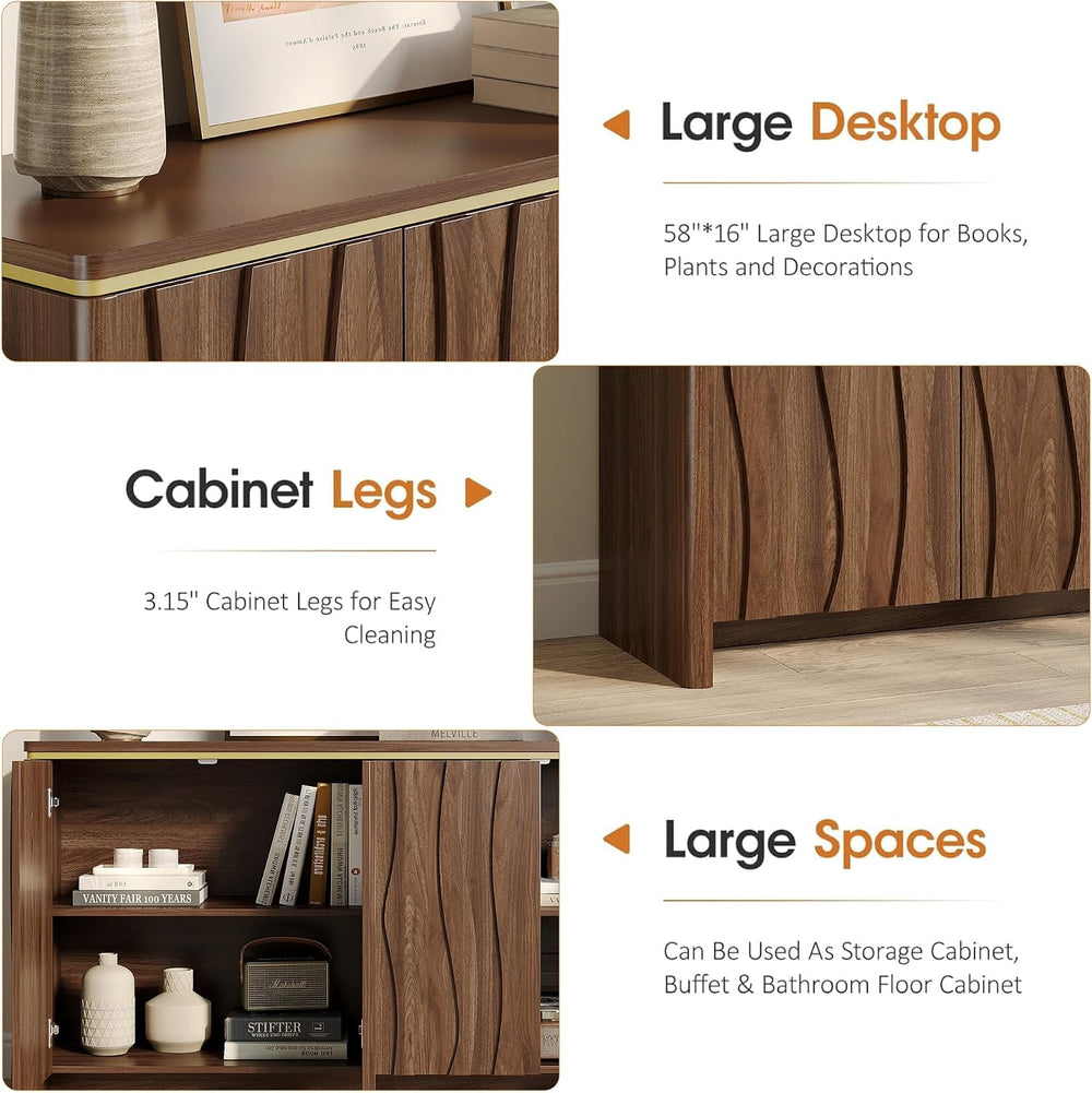 Vabches Fluted Buffet Cabinet with Storage, 3D Ripple Pattern Doors and Curve...