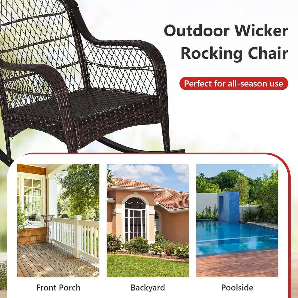 Tangkula Outdoor Wicker Rocking Chair, Patio Rattan Rocker with Seat Back Cus...