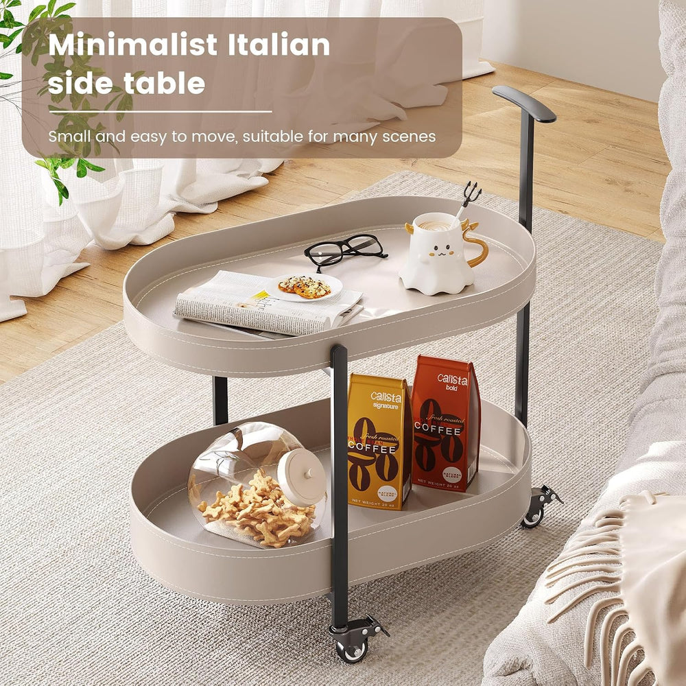 Guyii 2 Tiers Storage Rolling Cart 360 Rotating Side Table Modern End Table L...