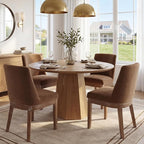 Modern Dining Chairs Set of 4, Comfortable Velvet Fabric Upholstered Kitchen Side Chairs with Back and Wood Legs for Living Room, Khaki