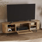 POVISON Fully-Assembled Mid Century Modern TV Stand for 70 inch TV, Sliding Door Entertainment Center with Storage, Wood TV Console, Media Console for Living Room Bedroom(Oak, 70.87")