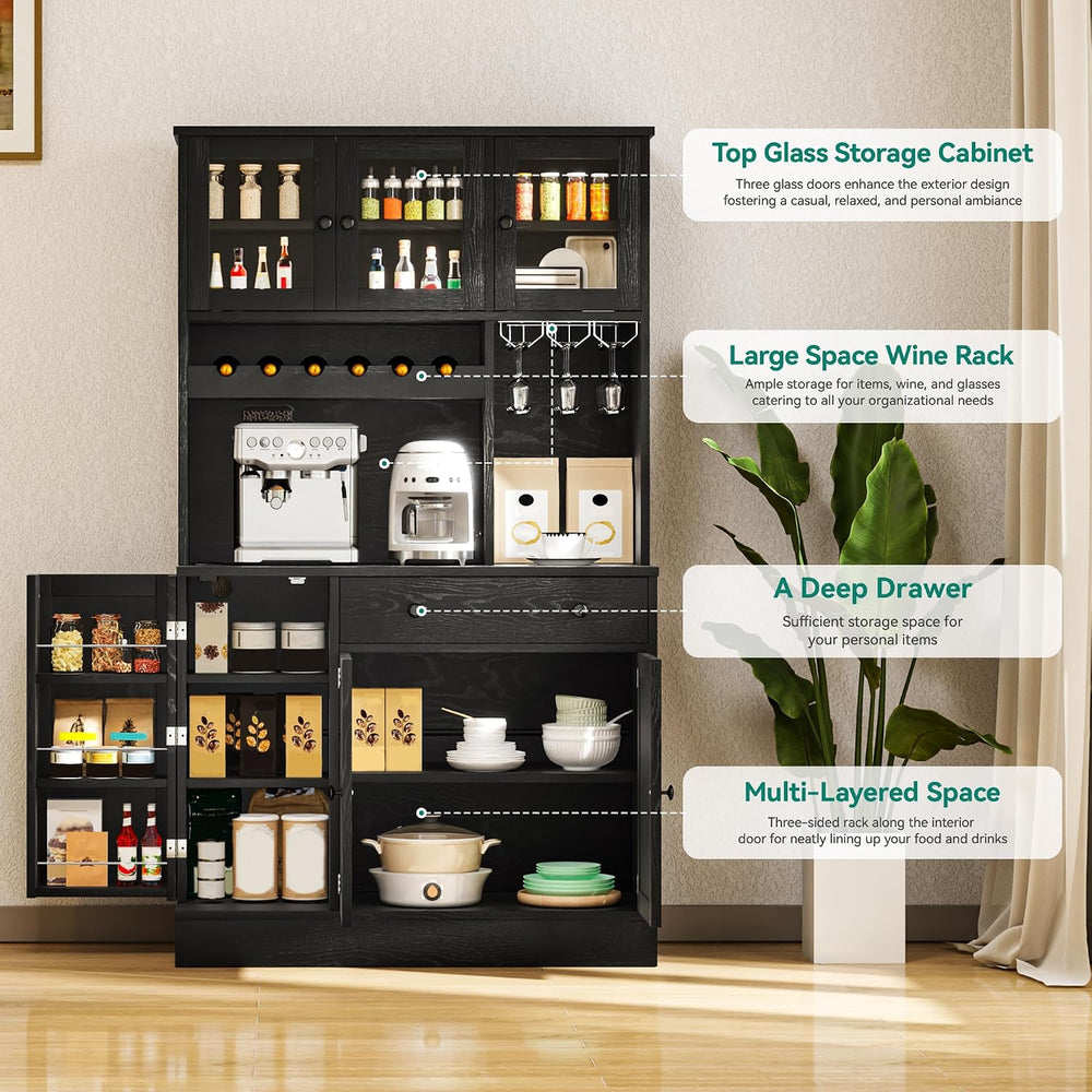 YITAHOME 71''H Kitchen Pantry Cabinet, Black Oak | Tall Cabinet with ...