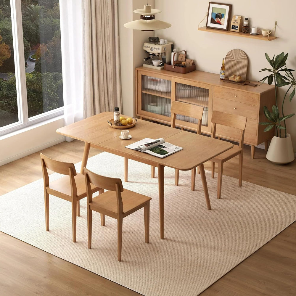 47’’-63’’ 100% Oak Extendable Dining Table and Chairs Set for 4, Solid Wood F...