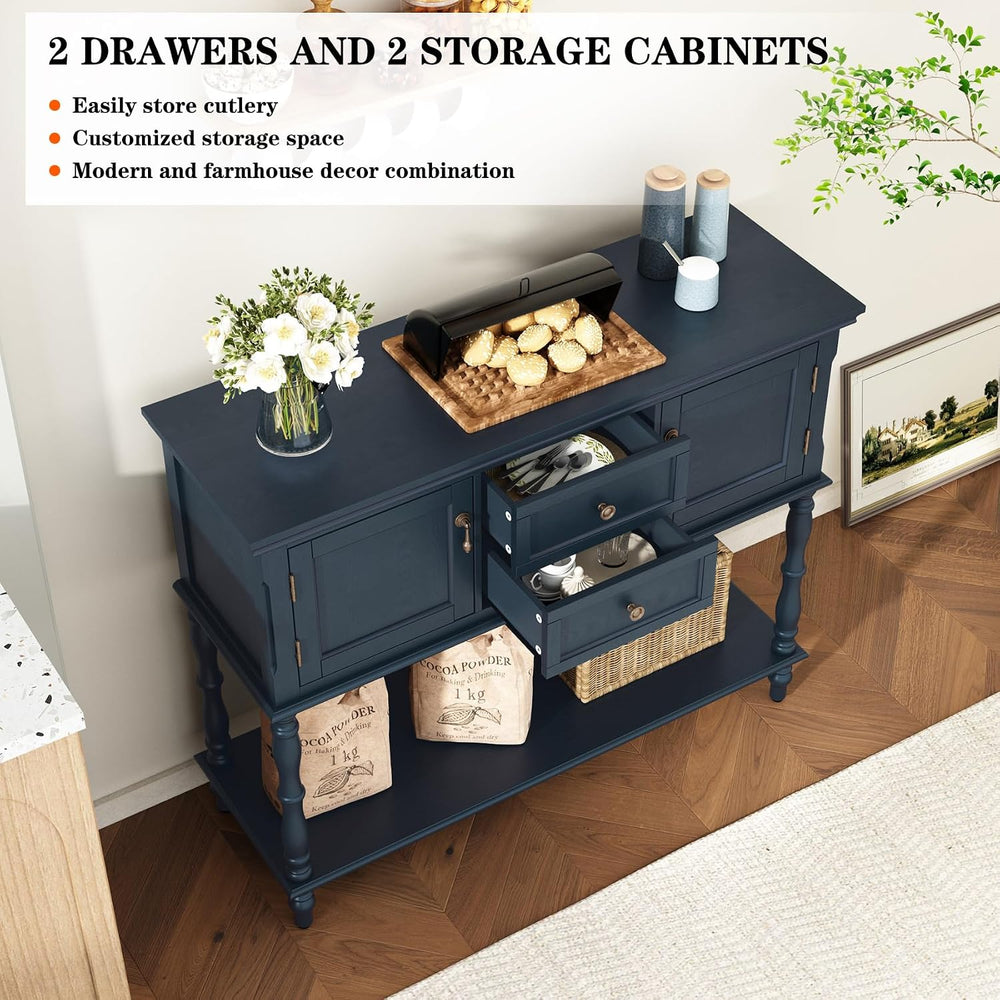 ARTPOWER Console Table with 2 Drawers, Retro Entryway Table with 2 Door | Sol...