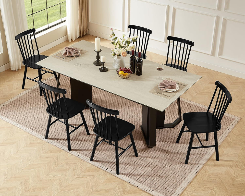PrimeZone Windsor Dining Chairs Set of 6 - Solid Rubber Wood Farmhouse Kitche...