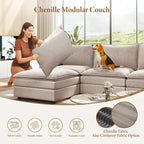 Vesgantti Large Modular Sectional Sofa, Big Comfy Cloud Couch with Ottoman Deep Seat Chenille Cloud Sofa, 8 Seater Large Sectional Couches for Living Room, Bedroom and Apartment, Light Brown