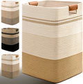 Laundry Hamper, 75L Tall Laundry Basket with Leather Handles, Rectangle Large Clothes Hamper for Organizing, Cotton Woven Laundry Baskets Storage Hampers for Bedroom, Nursery, Living Room