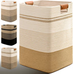 Laundry Hamper, 75L Tall Laundry Basket with Leather Handles, Rectangle Large Clothes Hamper for Organizing, Cotton Woven Laundry Baskets Storage Hampers for Bedroom, Nursery, Living Room