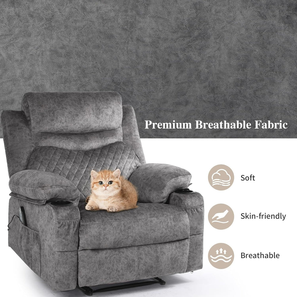 Overstuffed Massage Recliner Chair with Heat, Wide Seat Reclining Chair for H...